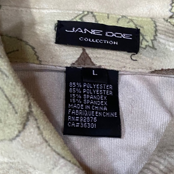 Suede-like leaf pattern Jane Doe brand Shirt with Pearl Snap buttons Size L - Picture 3 of 15